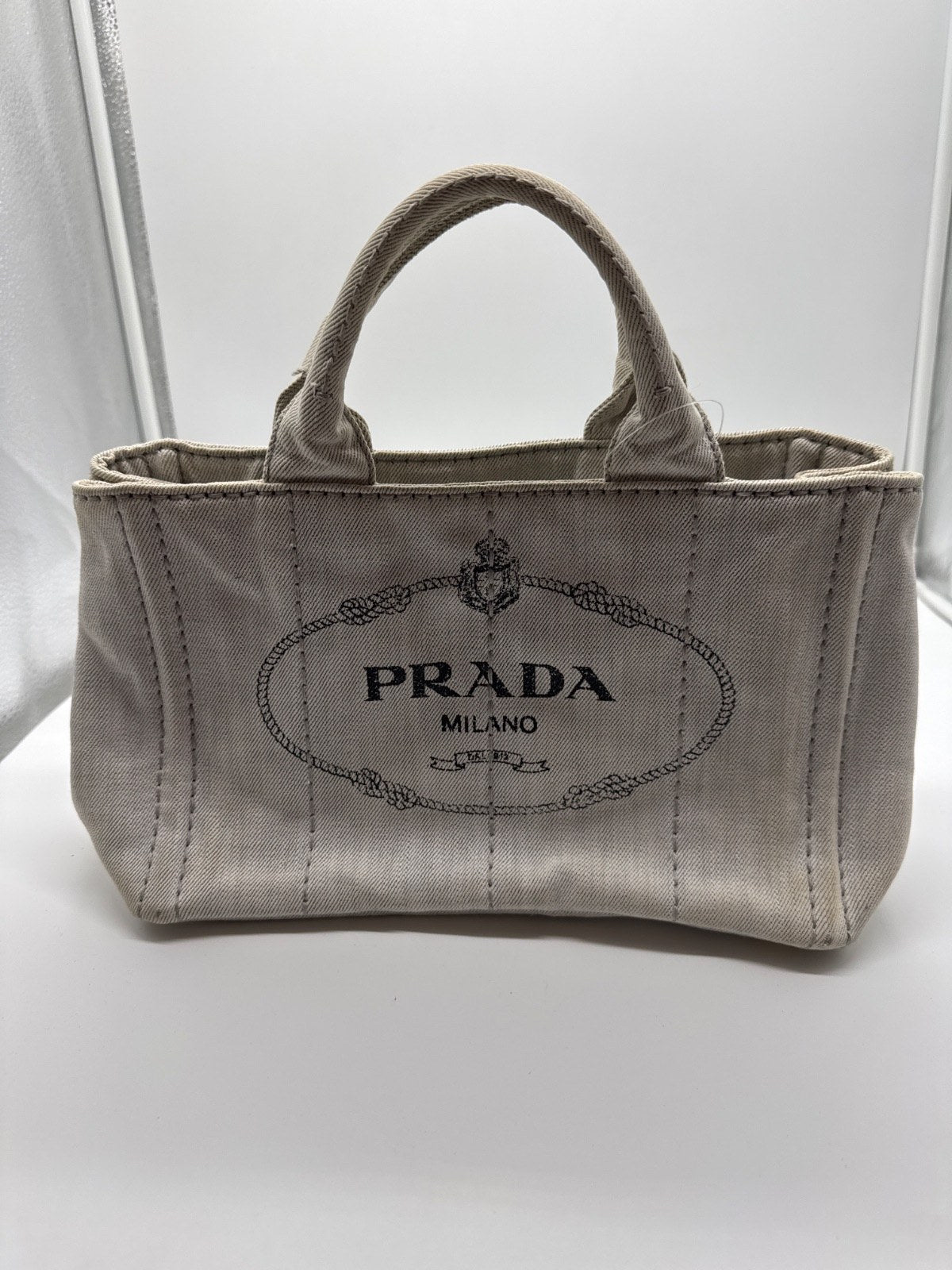 Prada Canapa Tote Mini White / Blue 100