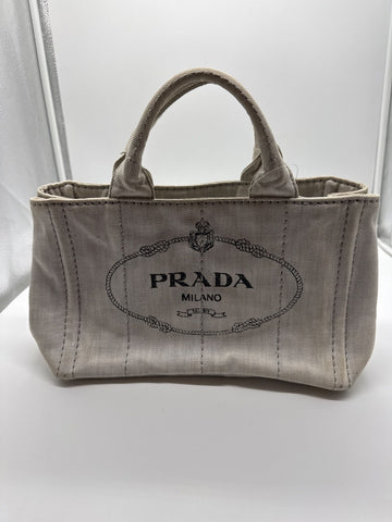 Prada Canapa Tote Mini White / Blue 100