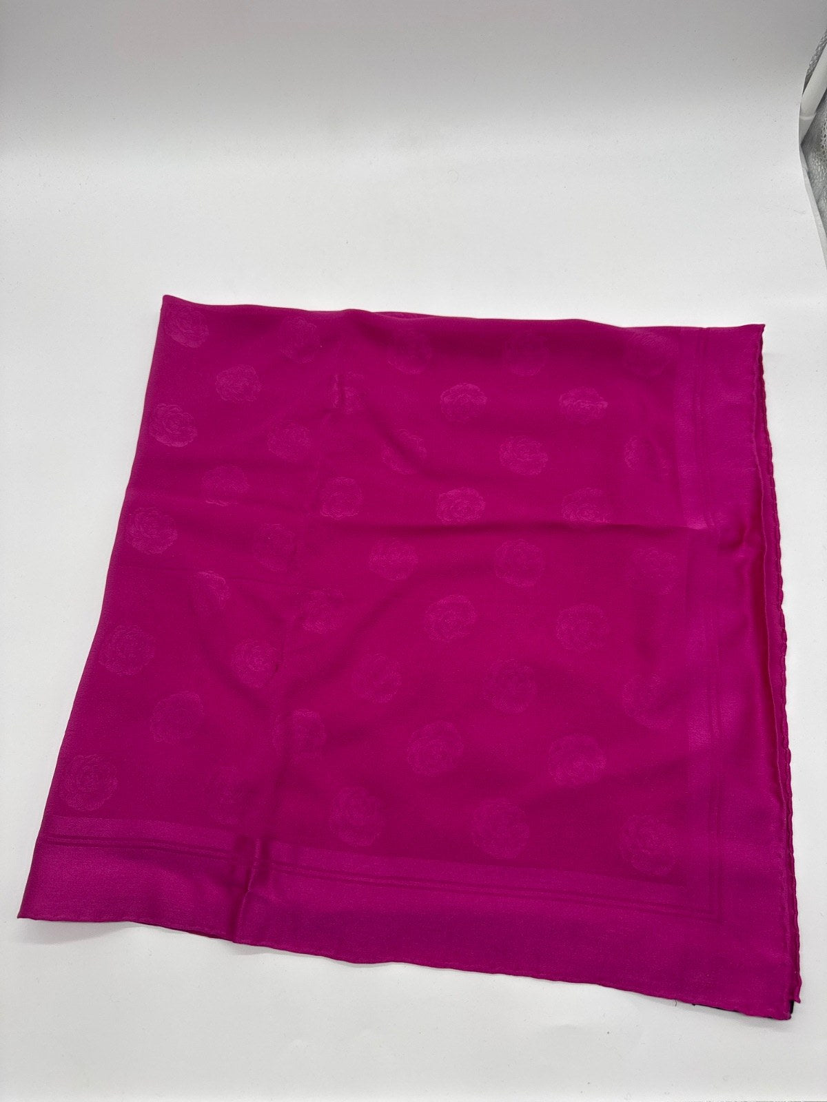 Chanel Camellia Silk Scarf Fuchsia