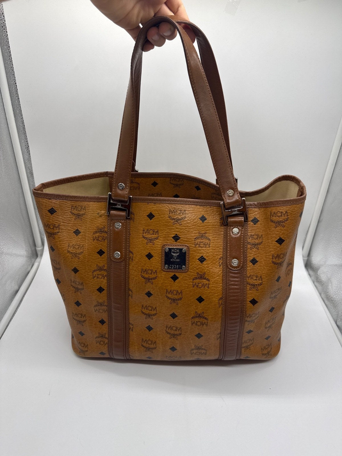 MCM Visetos Coated Canvas Shopper Cognac