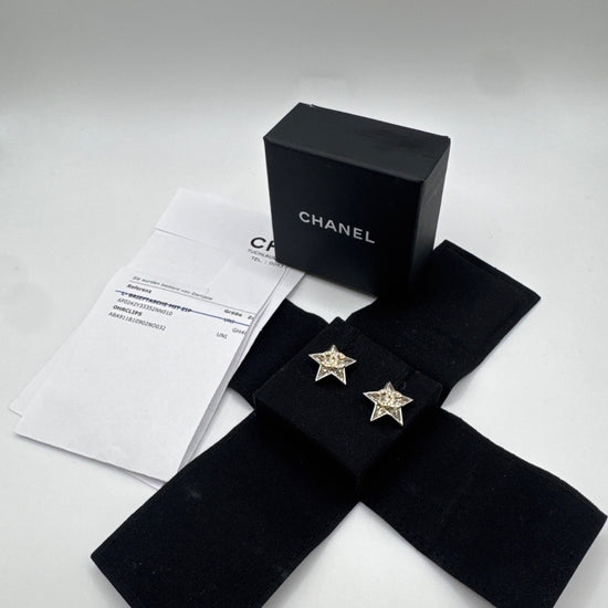 Chanel Star Earrings Crystal Silver