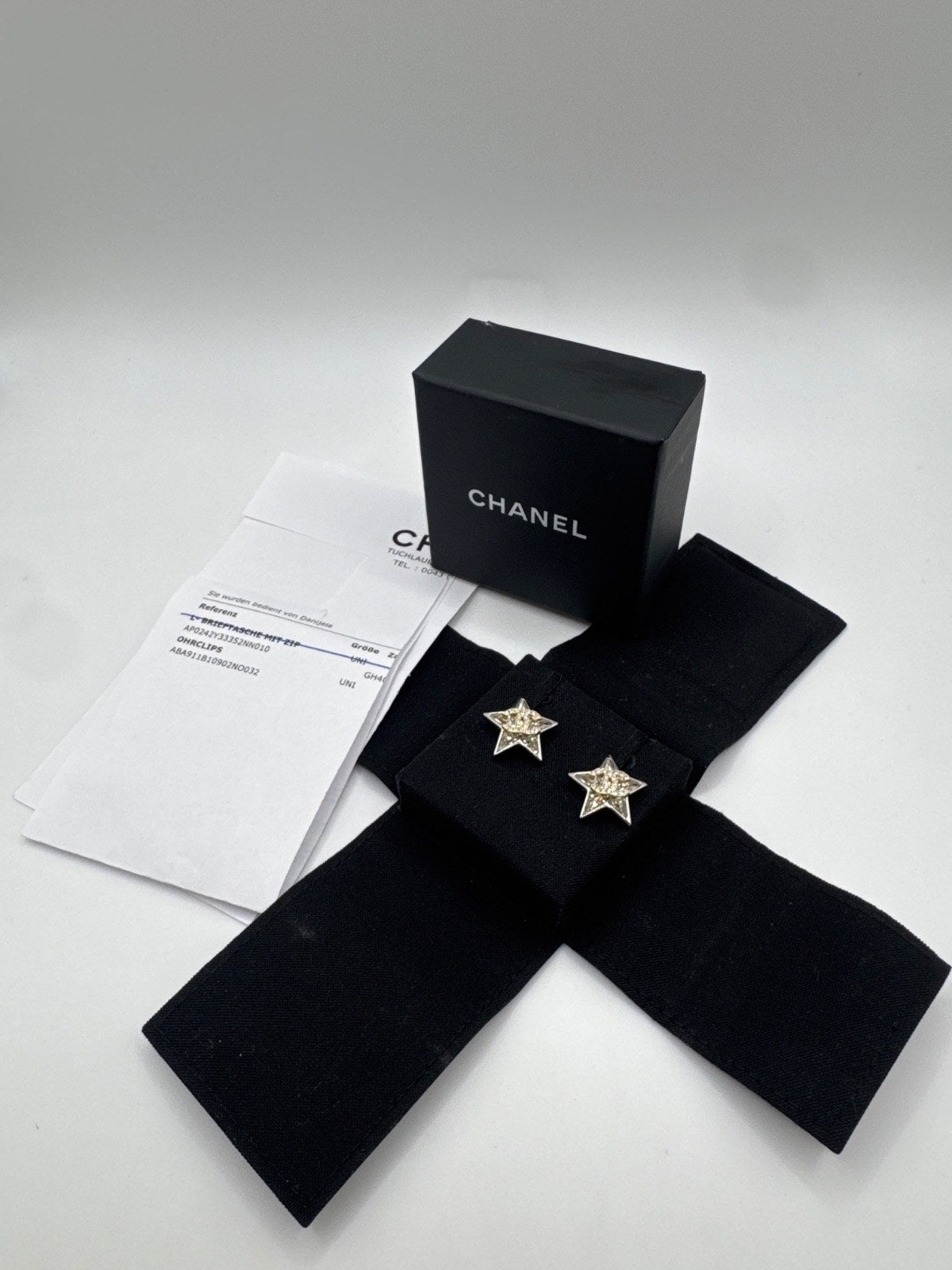 Chanel Star Earrings Crystal Silver