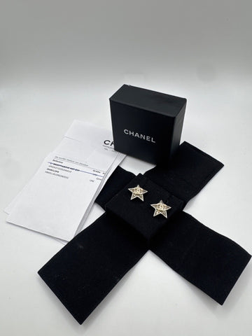 Chanel Star Earrings Crystal Silver