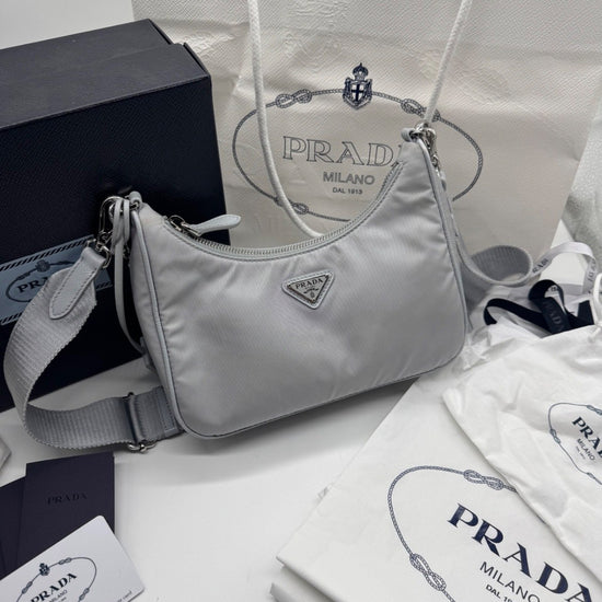 Prada Re-Edition 2005 Nylon Shoulder Bag White Grey