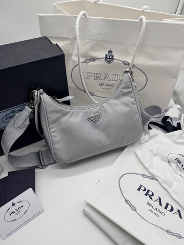 Prada Re-Edition 2005 Nylon Shoulder Bag White Grey