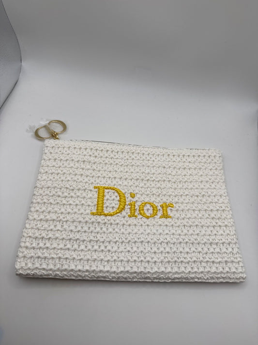 Dior Beauty Clutch Raffia Embroidery White Yellow