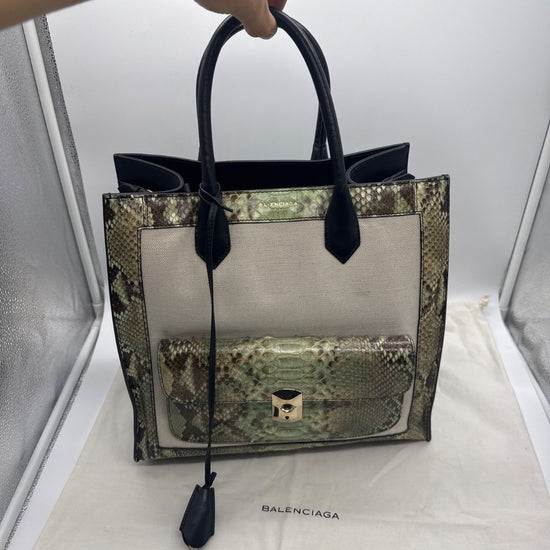 Balenciaga Medium Cabas Phantom Python Canvas Green