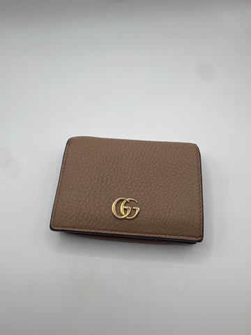Gucci GG Marmont Leather Card Case Wallet Beige