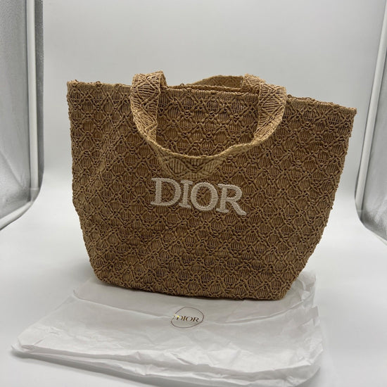 Dior Beauty Small Dior Book Tote Natural Cannage Embroidery Tan