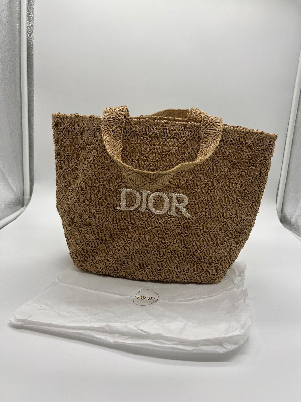 Dior Beauty Small Dior Book Tote Natural Cannage Embroidery Tan