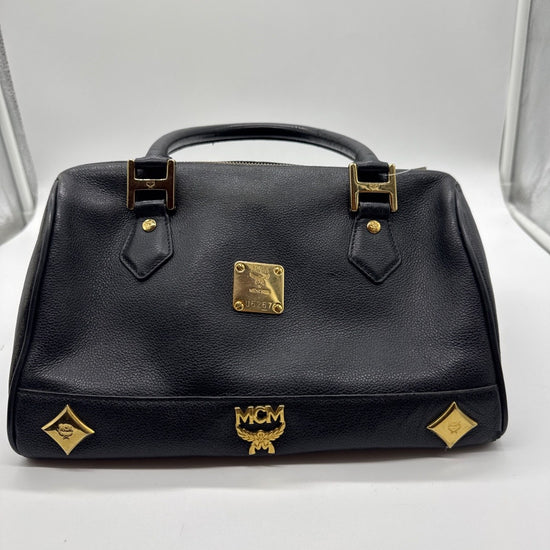 MCM Black Leather Boston Bag