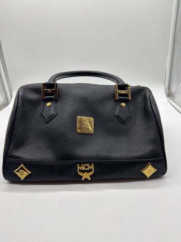 MCM Black Leather Boston Bag