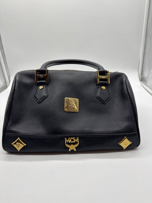MCM Black Leather Boston Bag