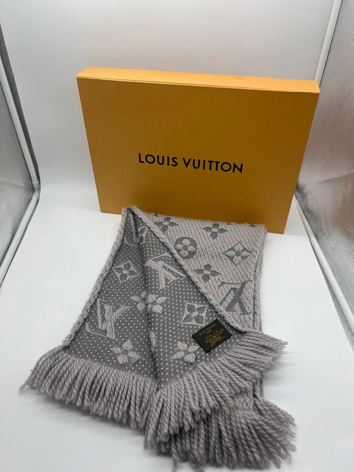 Louis Vuitton Logomania Woll Silk Scarf Grey