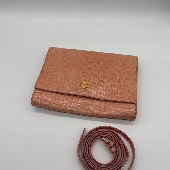MCM Patricia Crossbody Bag Croco Embossed Leather Pink