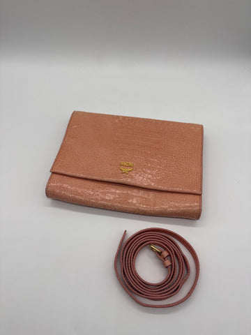 MCM Patricia Crossbody Bag Croco Embossed Leather Pink