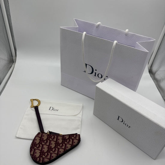 Dior Saddle Key Pouch Oblique Canvas Burgundy