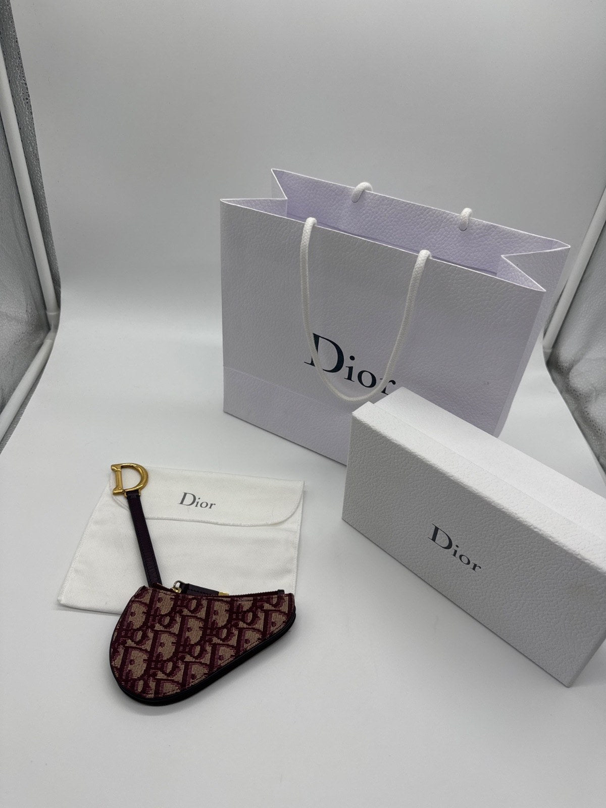 Dior Saddle Key Pouch Oblique Canvas Burgundy
