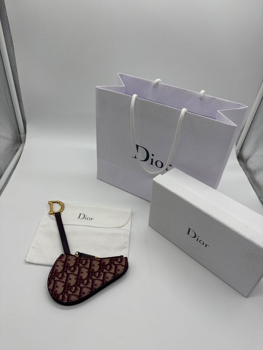 Dior Saddle Key Pouch Oblique Canvas Burgundy
