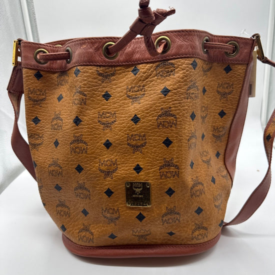 MCM Drawstring Bucket Bag Cognac