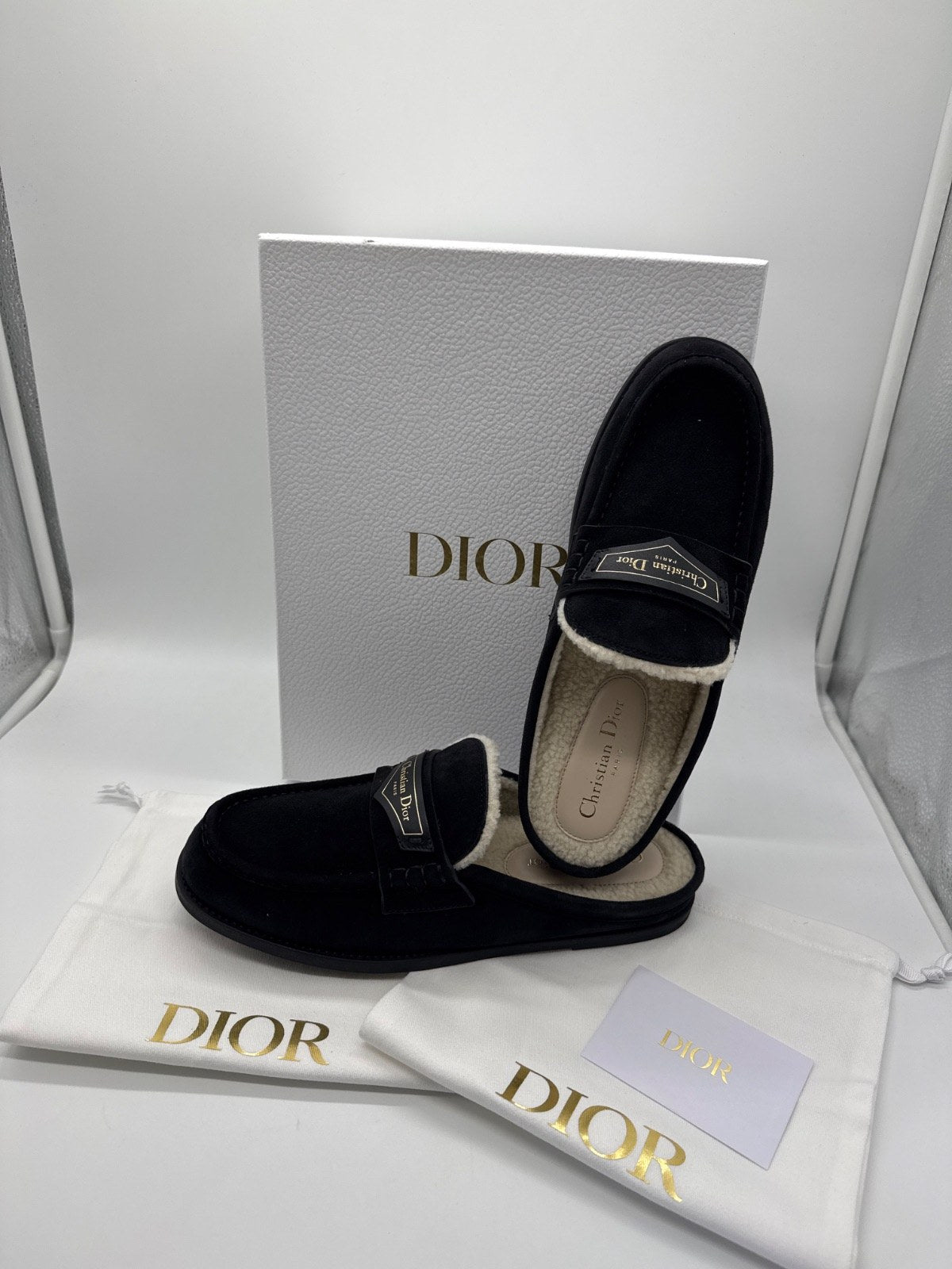 Dior Boy Mule Black Suede Goatskin & Shearling / EU 39