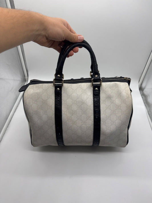 Gucci White GG Supreme Canvas Floral Appliqué Medium Joy Boston Bag 197395002058