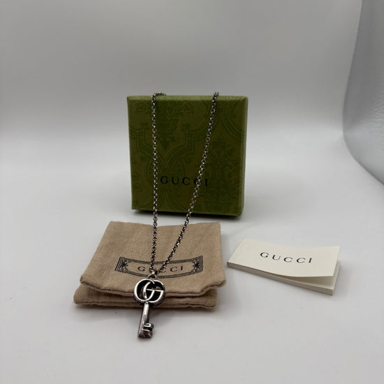 Gucci Interlocking G Key Pendant Necklace Silver