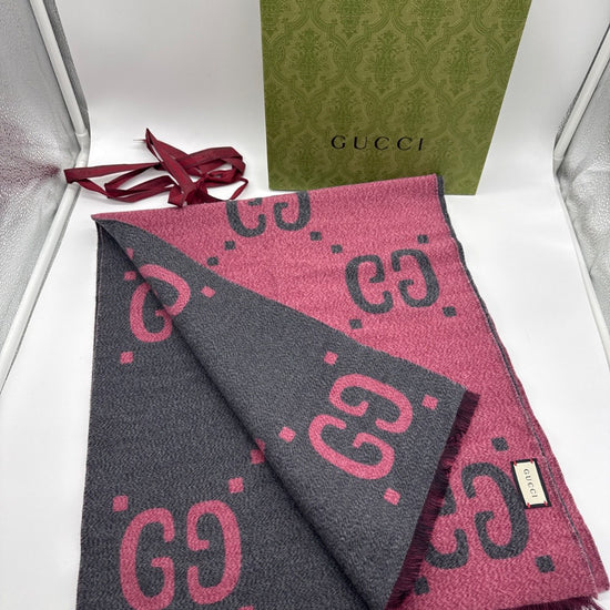 Gucci GG Jacquard Wool Scarf Pink/Grey