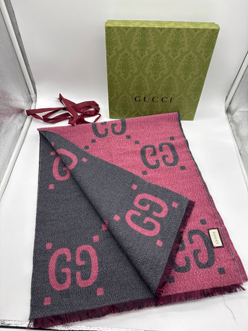 Gucci GG Jacquard Wool Scarf Pink/Grey