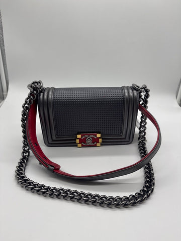 Chanel Boyflap Small Two Tone Grey Cube Embossed Shimmer Leather 19000240