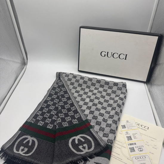 Gucci GG Jacquard Wool Scarf Beige/Ebony