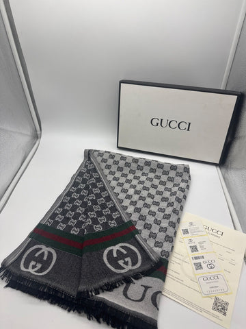 Gucci GG Jacquard Wool Scarf Beige/Ebony