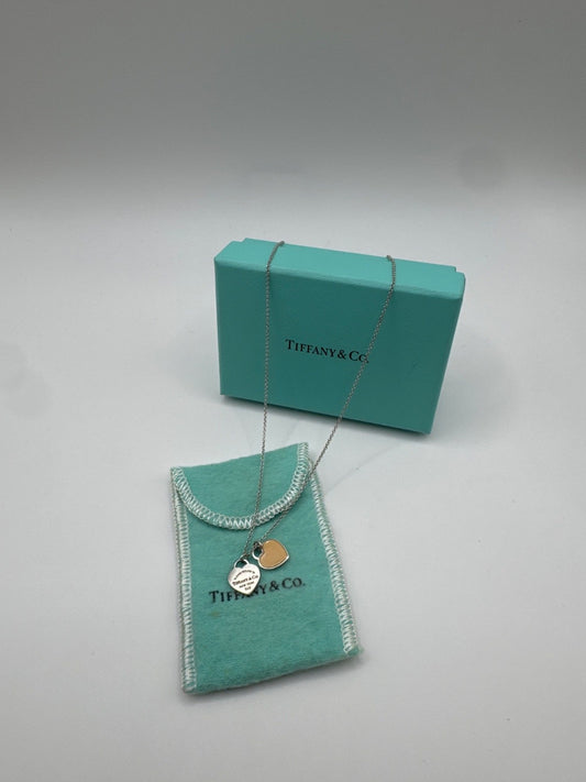 Tiffany & Co. Return to Tiffany  Double Heart Tag Pendant Necklace Sterling Silver / Pink Emalie