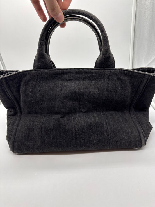 Prada Canapa Denim Studded Tote Bag Dark Grey 203