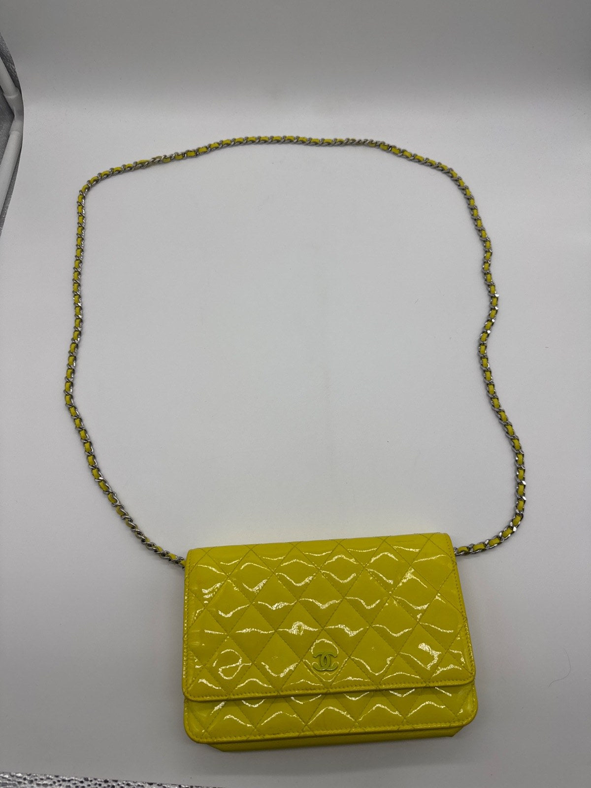 Chanel Wallet on Chain Patent Leather Neon Yellow