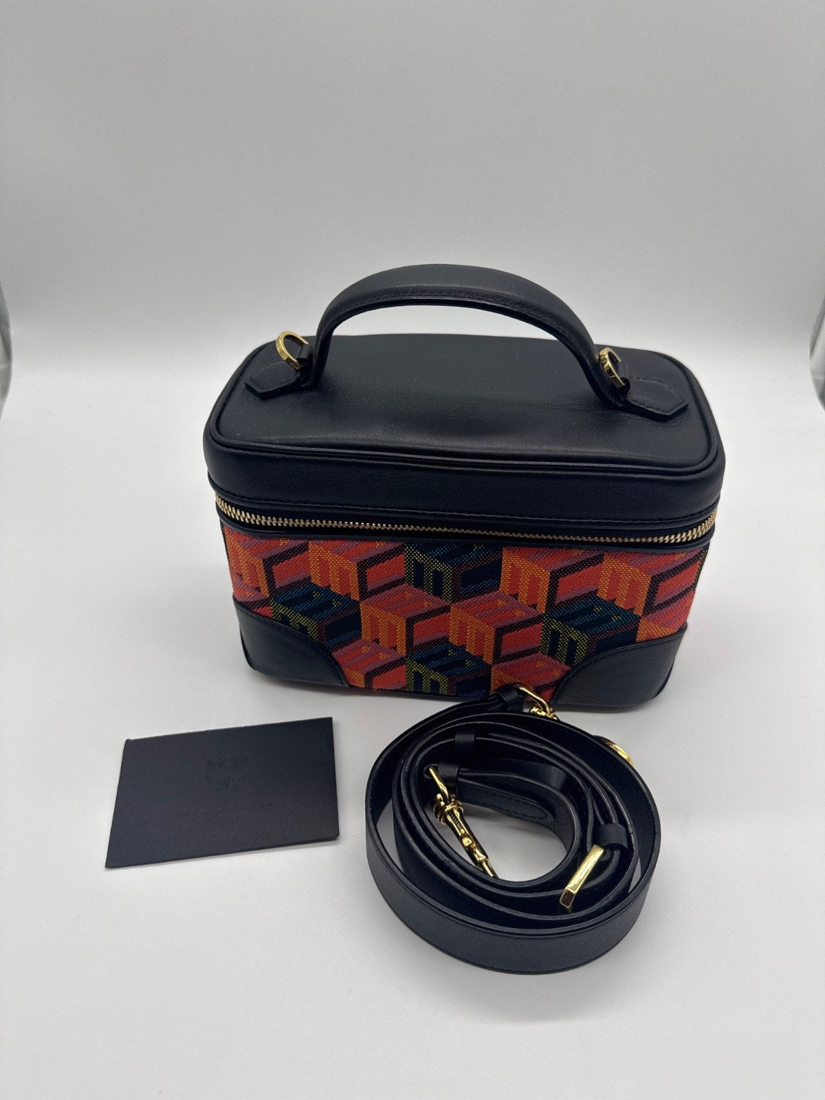 MCM Soft Berlin Crossbody Bag Cubic Monogram Jacquard Black Multicolor