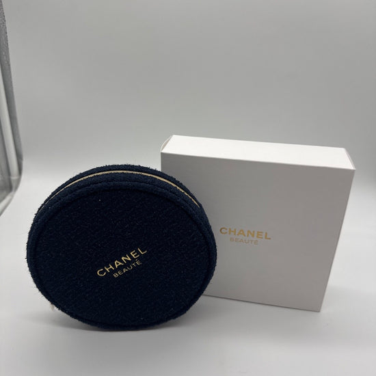 Chanel Beauté Tweed Round Pouch Navy