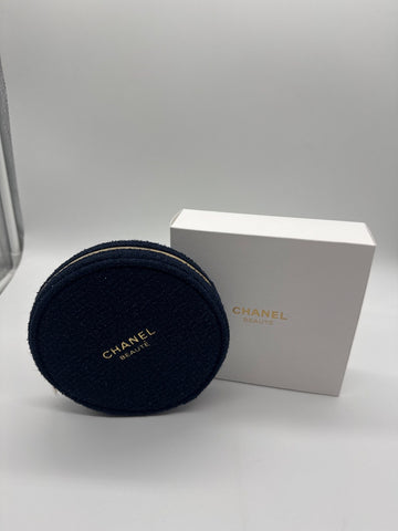 Chanel Beauté Tweed Round Pouch Navy