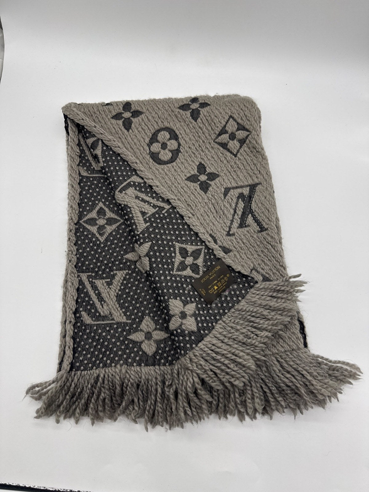 Louis Vuitton Logomania Scarf Wool Grey
