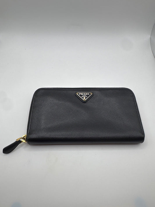 Prada Saffiano Leather Zip-Around Wallet Black