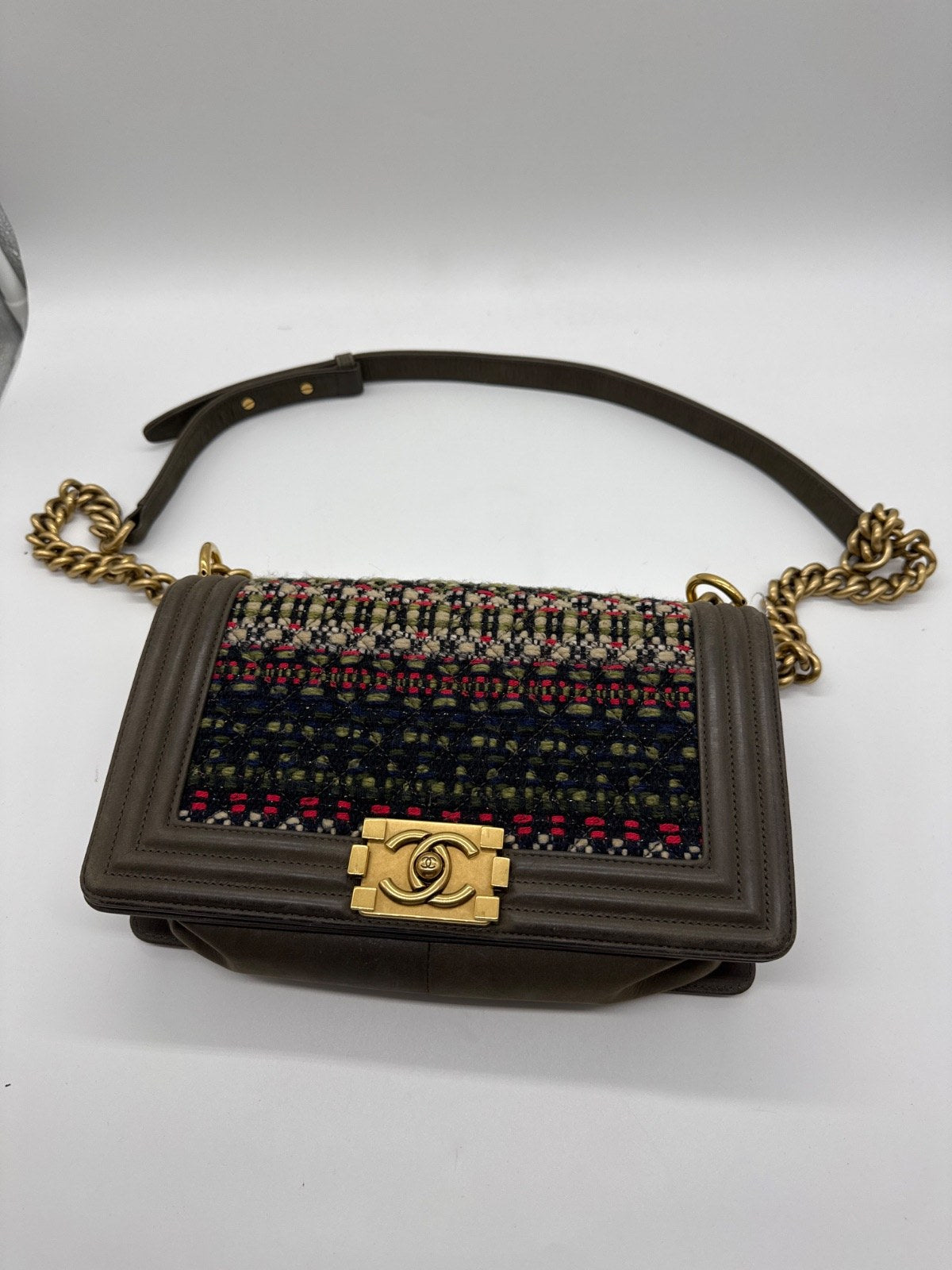 Chanel Boy Bag Khaki Fantasy Tweed-Edition (2015)