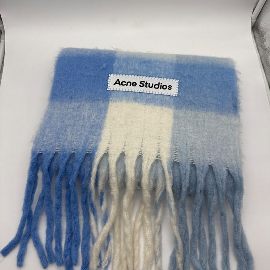 Acne Studios Vally Check Wool Mohair Scarf Blue Beige