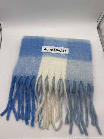 Acne Studios Vally Check Wool Mohair Scarf Blue Beige
