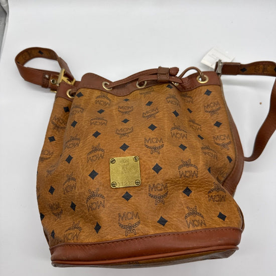 MCM Drawstring Bucket Bag Cognac