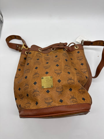 MCM Drawstring Bucket Bag Cognac
