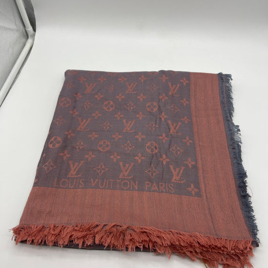 Louis Vuitton Monogram Shine Shawl Wool Silk Bordeaux