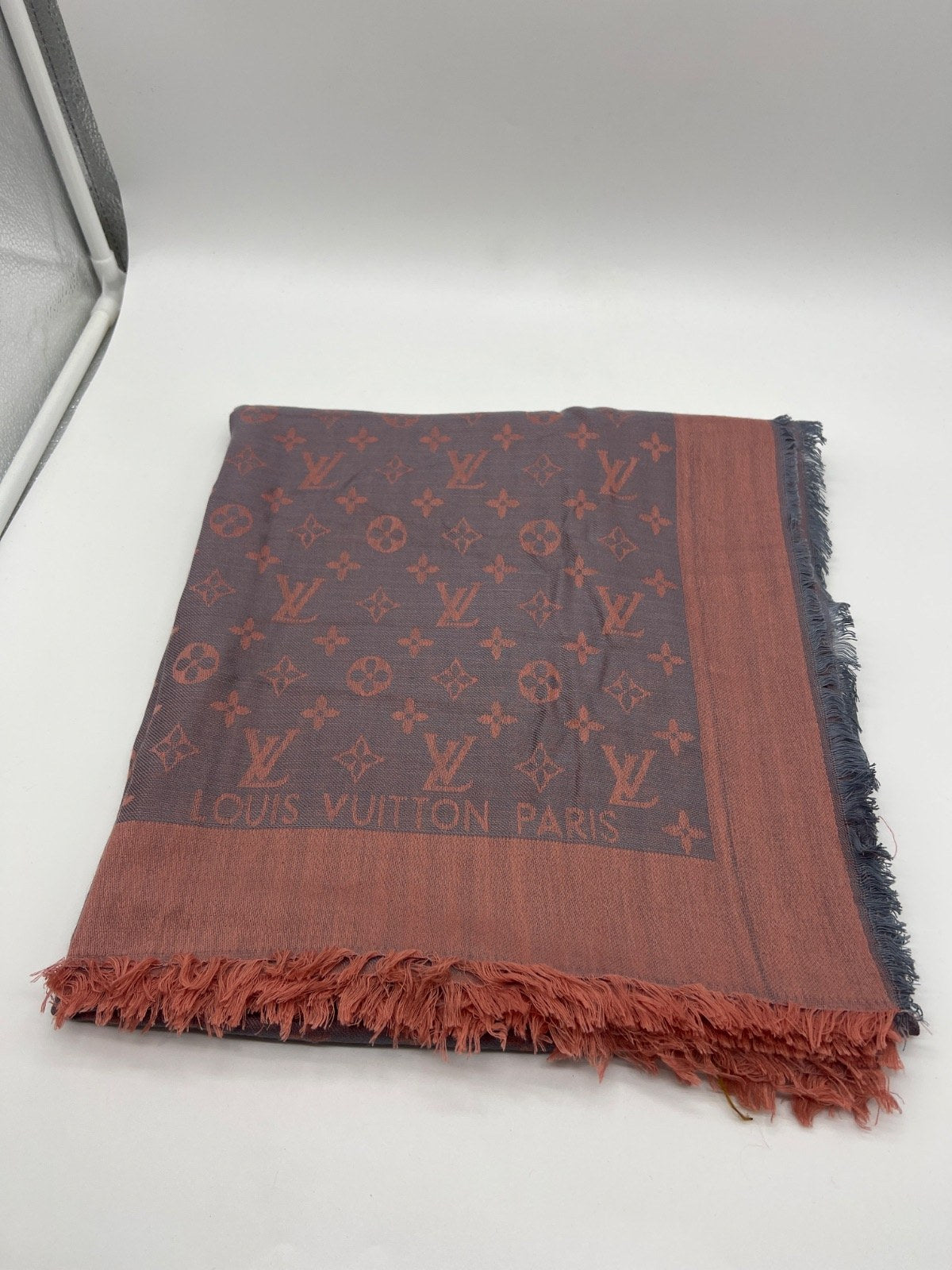 Louis Vuitton Monogram Shine Shawl Wool Silk Bordeaux