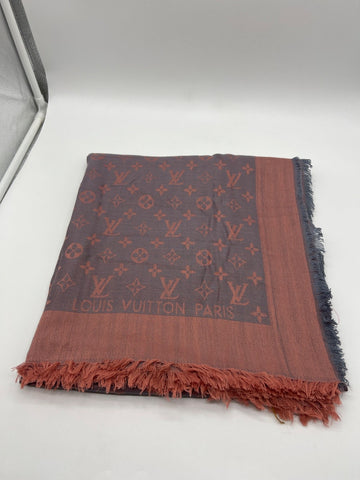 Louis Vuitton Monogram Shine Shawl Wool Silk Bordeaux