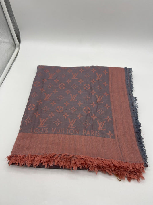 Louis Vuitton Monogram Shine Shawl Wool Silk Bordeaux