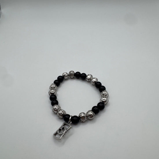 Gucci Interlocking G Beaded Bracelet Silver Black